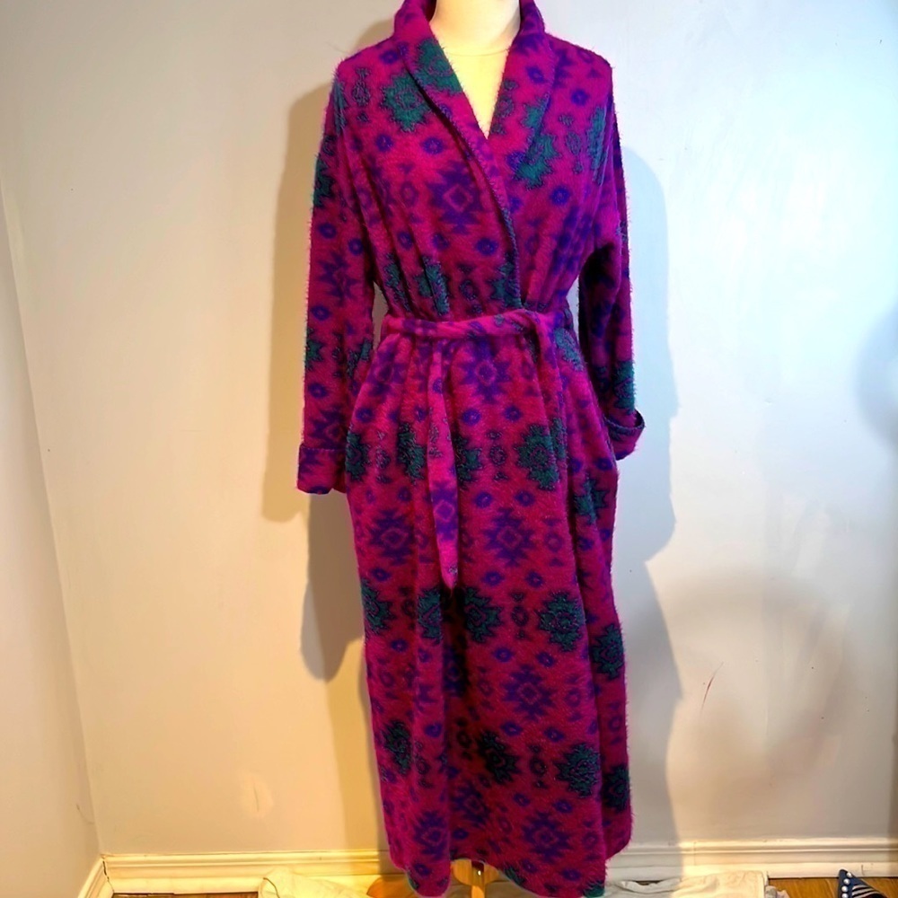 Vintage  BILL BLASS Multicolor AZTEC Design Acrylic/Polyester bathrobe size M